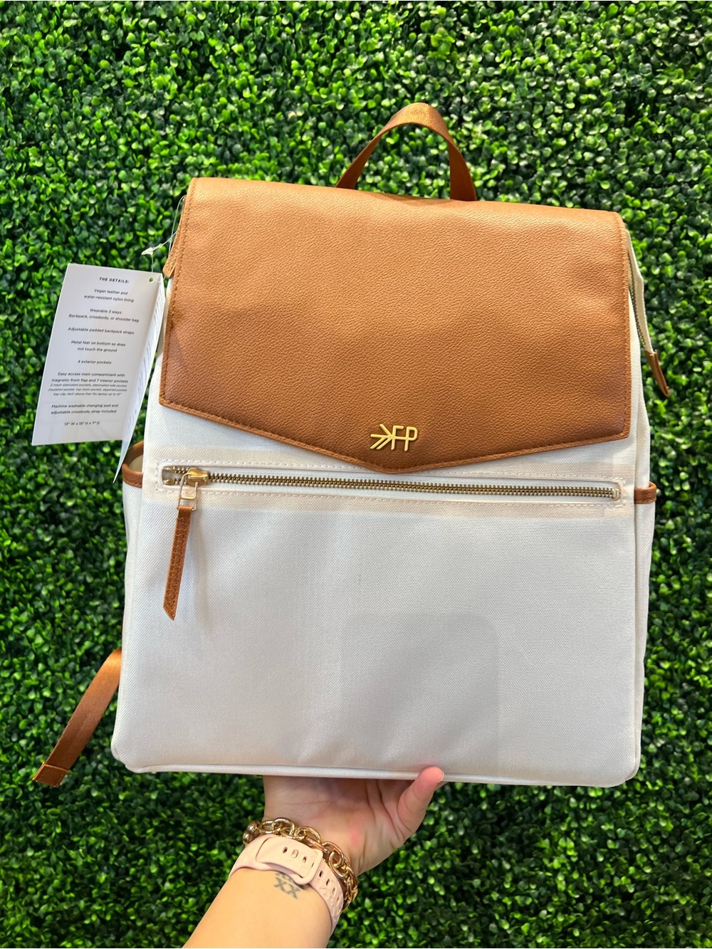 Freshly Picked White Canvas & Tan Leather-Trim Diaper Bag